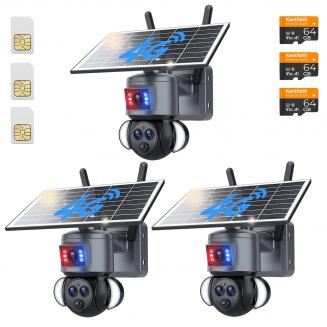 4G Mobil Sikkerhetskamera med 15X Hybrid Zoom, Trippel Linse, 6MP, Dobbel Visning, Solcelledrevet, 360° Live View, Farge Nattsyn, 3-Kamera Pakke, Kentfaith