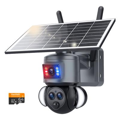 WiFi-beveiligingscamera met 15X hybride zoom, drievoudige lens, 6MP, dubbele weergave, zonne-energie, 360° live view, kleuren nachtzicht, Kentfaith