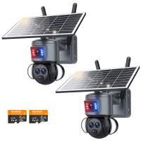 Cámara de Seguridad WiFi con Zoom Híbrido 15X, Triple Lente, 6MP, Vistas Duales, Alimentación Solar, Vista en Vivo 360°, Visión Nocturna en Color, Paquete de 2 Cámaras, Kentfaith