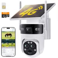 Cámara de seguridad solar inalámbrica 4G para exteriores con 3 lentes, video Full HD de 6 MP, vista panorámica/inclinación de 360°, cámara de seguridad para el hogar con visión nocturna a color, fácil de instalar, alarma PIR, Kentfaith