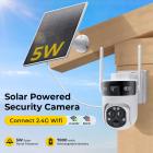 WiFi 3 Lens Солнечная Камера Безопасности Беспроводная для Улицы, 6MP Full HD Видео, 360° Обзор Панорамирования/Наклона Домашняя Камера Безопасности с Цветным Ночным Видением, Простая Установка, PIR Сигнализация, 3 шт., Kentfaith