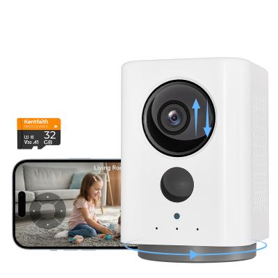 WiFi 2K Beveiligingscamera Binnen met Accu 32GB SD kaart Nachtzicht en 2 weg Audio Kentfaith