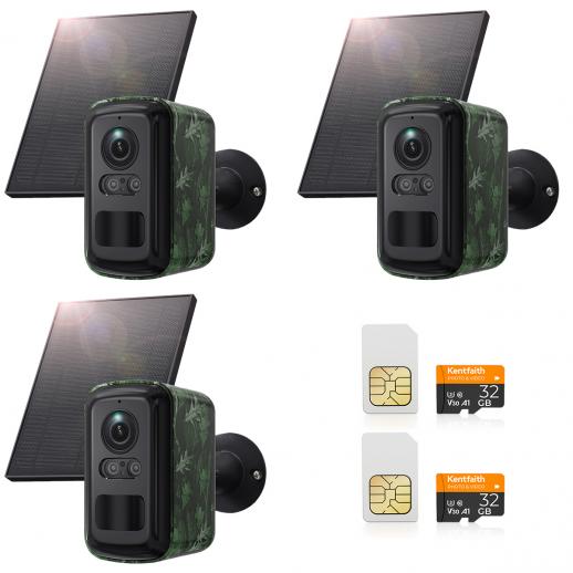 4G beveiligingscamera buiten op zonne-energie – 2K, full colour nachtzicht, PIR-bewegingsdetectie & 5200mAh – 3-pack, zonder wifi