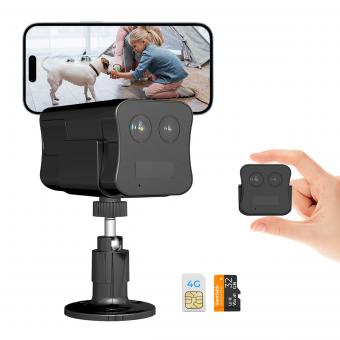 4G Cellular Sikkerhedskamera, Dobbeltlinse 6X Optisk Zoom 1080P, Magnetisk 360-Graders PIR Bevægelsesdetektion, 8m/26ft Infrarød Natvision, 90 Dages Standby, 2-Vegs Lyd, Kentfaith