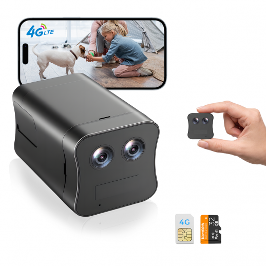 4G telecamere da interno, Doppio Obiettivo Zoom Ottico 6X 1080P, Rilevamento di Movimento PIR Magnetico a 360 Gradi, Visione Notturna a Infrarossi 8m/26ft, Autonomia in Standby di 90 Giorni, Audio Bidirezionale, Kentfaith