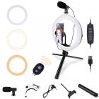 PLM-01 Vlogkit voor YouTube, met opvouwbaar ringvullicht, microfoon en licht statief voor mobiele telefoonhouder, compatibel met iPhone/smartphone/camera