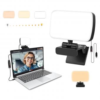 Kit luce per videoconferenza, luce a clip per laptop/PC, 10 livelli di luminosità e 3 colori dimmerabili, luce webcam per riunioni zoom, streaming live, lavoro a distanza, apprendimento a distanza