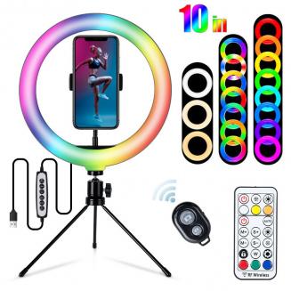10" ringlys med skrivebordstativ, 33 RGB-modus bord LED-ringlys med 3 lyseffekter og 10 justerbar lysstyrke ringlys med fjernkontroll for Live YouTube Tiktok Makeup