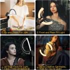 Kokoontaittuva Selfie-rengasvalojalusta, 10 tuuman matka kannettava LED-rengasvalohihna 76 tuuman jalusta, jossa 9 säädettävää valoa live-videota varten verkkoluokkahuonemeikkeille YouTube TikTok Vlog Zoom (musta)