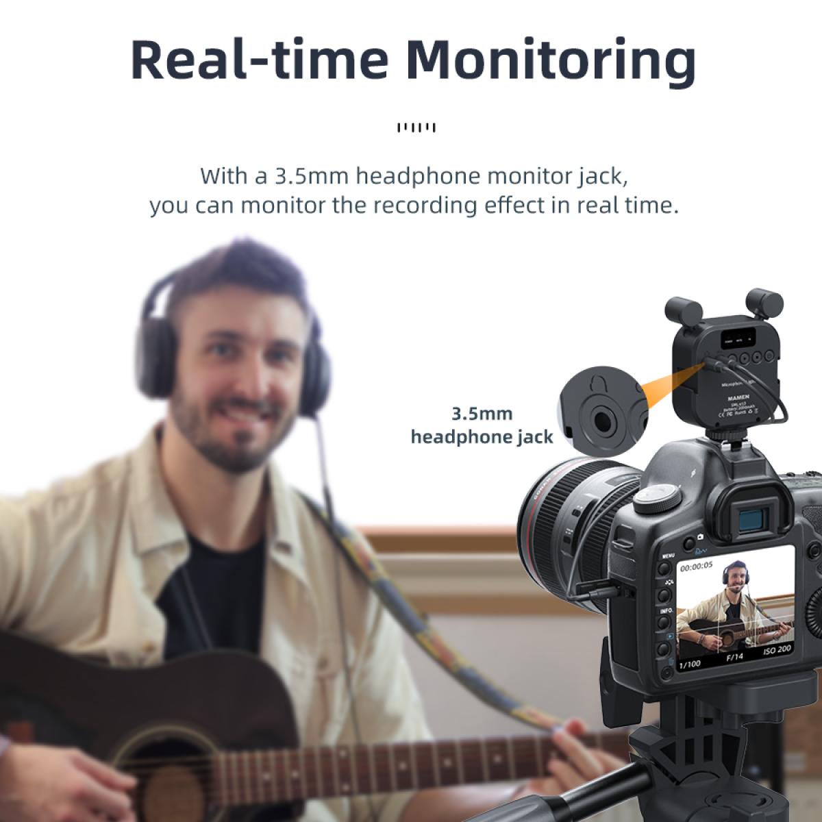 Luce video RGB portatile, luce per fotocamera a LED 2 in 1 con doppio microfono stereo, luce per fotografia a colori a 360°, 2000 mAh ricaricabile, CRI 95+, 2500-9000 K, luce di riempimento del pannello dimmerabile