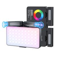 V02 Mic Light, 2 w 1 LED Camera Fill Light z podwójnym mikrofonem stereo, 360° Full Color Photo Light, 4000mAh Akumulator, CRI 95+, 2500-9000K, Ściemniane światło wypełniające panel