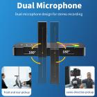 V02-mikrofonivalo, 2 in 1 -LED-kameran täyttövalo kahdella stereomikrofonilla, 360° täysivärinen valokuvavalo, 4000 mAh ladattava, CRI 95+, 2500-9000K, himmennettävä paneelin täyttövalo