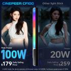 ZHIYUN 100W RGB Håndholdt LED Video Light Stick 2700K-6500K CRI 96 + TLCI 98 + med 6 lyseffekter