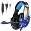 SoulBytes S9 Cuffie da gioco stereo per PS4 PC Xbox One Controller PS5, cuffie over-ear con cancellazione del rumore con microfono, luci LED, surround bassi, cuffie con memoria morbida per laptop Mac Nintendo NES Gaming Blue