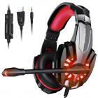 SoulBytes S9 Stereo Gaming Headset för PS4 PC Xbox One PS5 Controller, Brusreducerande Over-Ear-hörlurar med mikrofon, LED-lampor, Bass Surround, Mjuka Memory Hörselkåpor för Laptop Mac Nintendo NES Gaming Röd