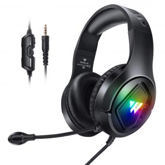 wintory M1 Cuffie da gioco con microfono per PS4 PS5 Xbox One PC, Cuffie da gioco stereo RGB con microfono a cancellazione di rumore, Cuffie intrauricolari da 3,5 mm per Switch Computer Laptop Nero