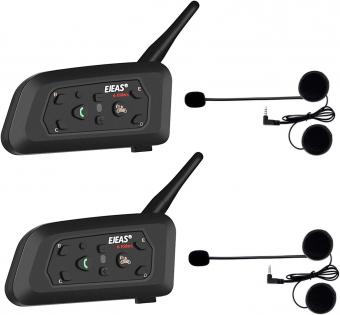 Motorsykkel Bluetooth-øretelefoner, støttende 6-rider 800M-intercom, Bluetooth 5,1 hjelmkommunikasjonssystem, med hendefri samtale og lydreduksjonsfunksjoner, egnet for motorsykkelskiing og steinklatre (2-deler sett)