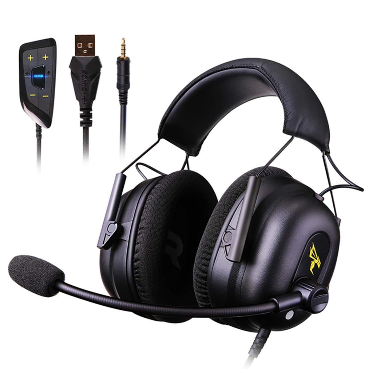 Fone de ouvido para jogos com som surround 7.1 Funciona com PC, PS4 PRO, Xbox One S, celular SOMIC Cancelamento de ruído ativo com microfone HI-FI USB Jack Fones de ouvido para jogos