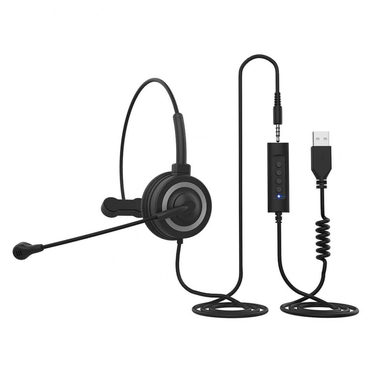 Cuffie Bluetooth Business con microfono, Cuffie Business senza driver USB 2.0, Cuffie Bluetooth con microfono, Cuffie telefoniche, Cuffie per VOIP, Skype, Call Center, Ufficio, Autista di camion Nero