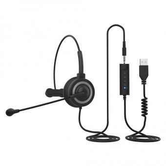 Cuffie Bluetooth Business con microfono, Cuffie Business senza driver USB 2.0, Cuffie Bluetooth con microfono, Cuffie telefoniche, Cuffie per VOIP, Skype, Call Center, Ufficio, Autista di camion Nero