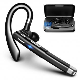 Auriculares Bluetooth para teléfono móvil Auriculares Bluetooth V5.1 con estuche de carga Auriculares manos libres de un solo oído con micrófono con cancelación de ruido CVC8.0 para oficina/conducción Compatible con Android/iPhone/ordenador portátil