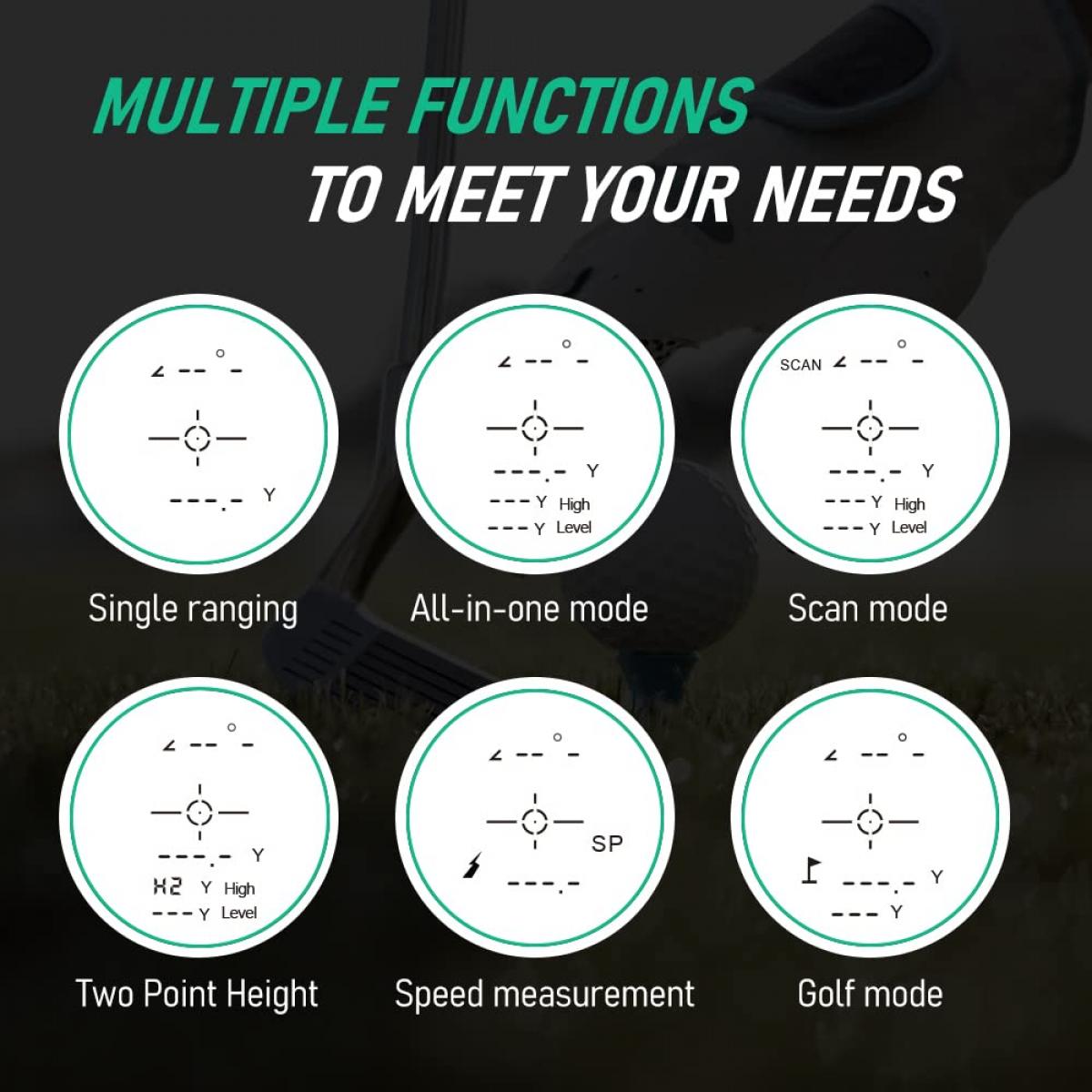 Telescopio Telémetro de Golf con Vibración de Bloqueo de Pendiente y Bandera, Medición de Distancia Horizontal Vertical de 600 Yardas y Función de Escaneo, Telémetro Multifuncional para Golf y Caza, Batería Recargable
