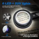 Lente d'ingrandimento con doppia lente rimovibile, lente d'ingrandimento illuminata 6X, 9X, 15X, lente d'ingrandimento tascabile rimovibile con 6 LED dimmerabili, 2 luci LED UV per lettura, anziani, artigianato, hobby