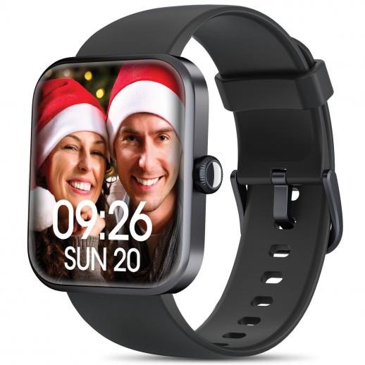 ID206 Smartwatch, sporthorloge met hartslagmeter, compatibel met iPhone en Android, zwart