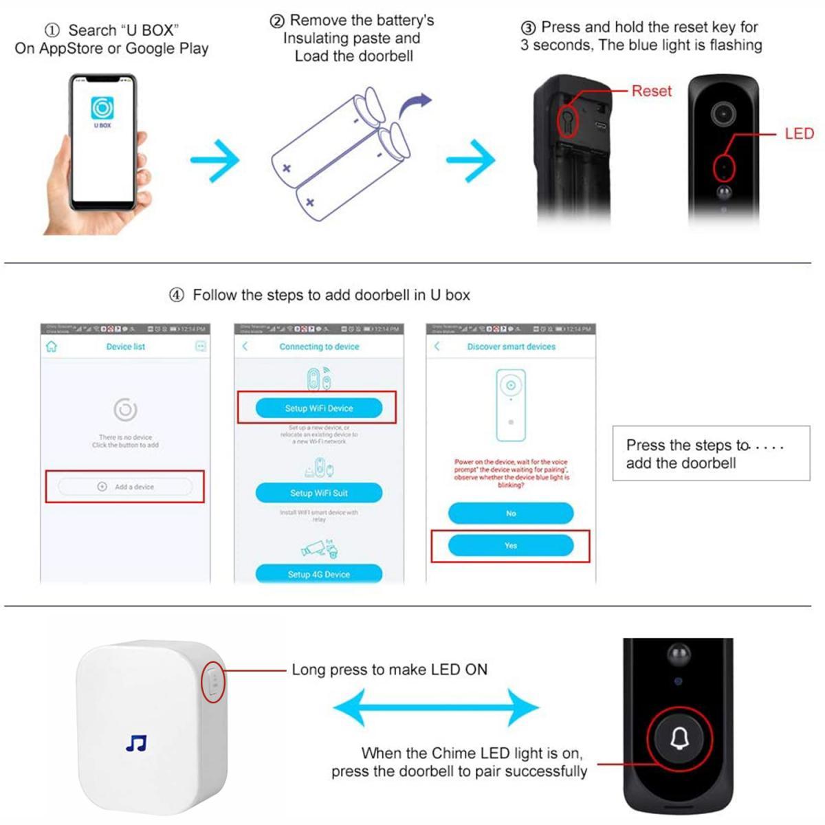 Campainha de vídeo WiFi V20 1080p HD Vídeo Alertas ativados por movimento Áudio bidirecional Visão noturna 32 GB Campainha de porta pré-instalada - Versão europeia