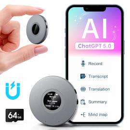 AI-ääninauhuri, sovelluksella ohjattava tallennuslaite, tukee 134 kielen AI-transkriptiota, yhteenvetoa ja mind-map -muodostusta, 64GB AI-kohinanvaimennus luentoihin, kokouksiin, puheluihin, haastatteluihin, Kentfaith
