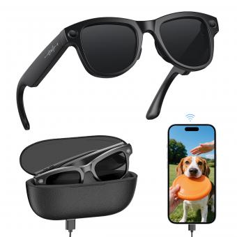 Óculos Inteligentes com Câmera, Sensor Sony 8MP, Capture Fotos de 30MP e Vídeos em 1080P, Com Estojo de Carregamento de 3600mAh, Música e Chamadas Claras, Kentfaith