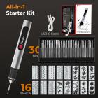 Caneta de Gravação sem Fio com 3 Velocidades, 30 Brocas, 16 Estênceis, para Rochas, Madeira, Vidro, etc. Kentfaith