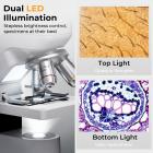 Microscopio Composto con Schermo 7" per Studenti e Scuole, Ingrandimento 80X-1600X, Connessione WiFi/USB, Batteria Ricaricabile