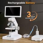 Microscopio Composto con Schermo 7" per Studenti e Scuole, Ingrandimento 80X-1600X, Connessione WiFi/USB, Batteria Ricaricabile
