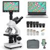 Microscopio Composto con Display da 7 pollici, Ingrandimento 40X-5000X, 195 Obiettivi, Tavolino Meccanico, Oculari WF10x e WF25x, Condensatore Abbe, per Laboratorio, Biologia, Educazione, Kentfaith