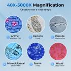 Sammansatt mikroskop med 7-tums skärm, 40X-5000X förstoring, 195 objektiv, mekanisk bänk, WF10x och WF25x okular, Abbe-kondensor, för laboratorium, biologi, utbildning