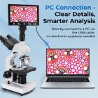 Sammansatt mikroskop med 7-tums skärm, 40X-5000X förstoring, 195 objektiv, mekanisk bänk, WF10x och WF25x okular, Abbe-kondensor, för laboratorium, biologi, utbildning