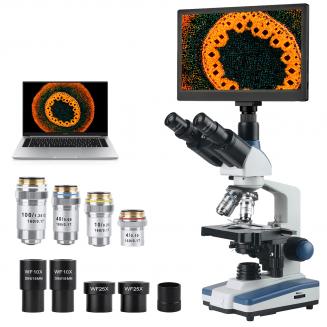 Microscopio Composto con Schermo Intelligente da 11,6 pollici, Ingrandimento 40X-2500X, Connessione PC, Sistema Ottico Plan, Tavolino Meccanico, Kentfaith