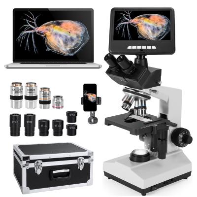 Microscopio de Campo Oscuro con Pantalla de 7 Pulgadas, Aumento de 40X-2500X, Cámara de 5MP para Fotos y Vídeos, Objetivos Acromáticos 195, Platina Mecánica de Doble Capa, Kentfaith
