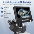 Mikroskop ciemnego pola z ekranem 7 cali, powiększenie 40X-2500X, kamera 5MP do zdjęć i filmów, 195 obiektywów achromatycznych, dwuwarstwowy stolik mechaniczny, Kentfaith