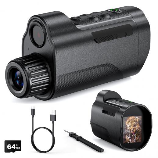 Monocular de Visión Nocturna por Infrarrojos, Zoom Digital 10X, Alcance de Visión de 800m, Pantalla de 2 Pulgadas, Batería de 64 GB y 2000 mAh Kentfaith