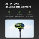 XbotGo Falcon All-in-One AI Action Camera, 4K Auto Tracking Sport Camera for Soccer, Basketball & Football, Dual-Lens Team Sports Recorder with Live Streaming, No Subscription Required, 4m Tripod Included (Edge Green)