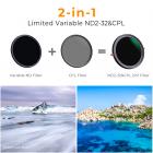 Filtro polarizador e variável ND2-ND32 de 72 mm (1-5 pontos) Série Nano-Xcel 2 em 1 - Sem 