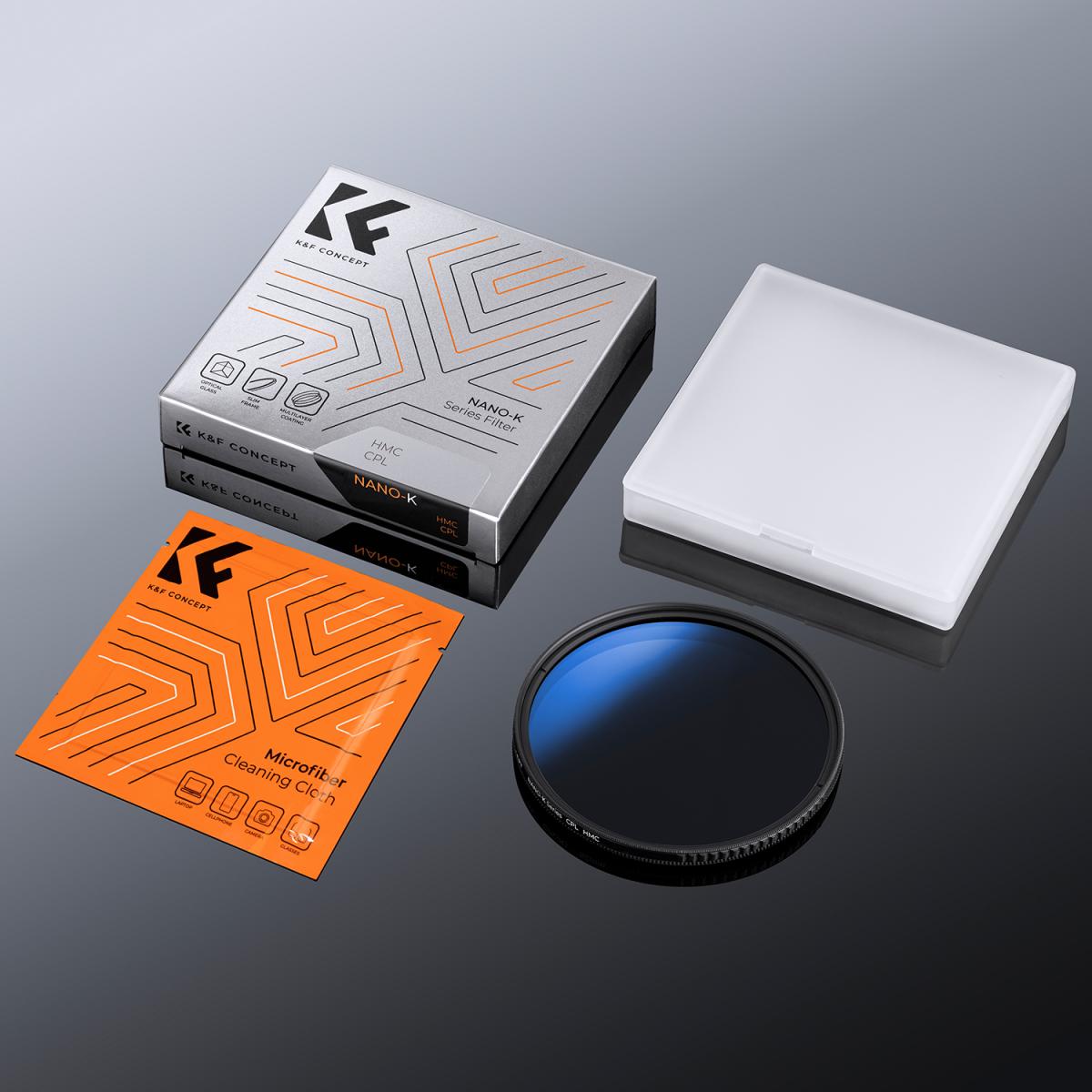 49 مللي متر مرشح CPL إطار شبه منحرف رفيع للغاية مطلي باللون الأزرق مع قطعة من قماش تنظيف الفراغ سلسلة Nano-K