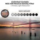 82 mm variabelt ND2-400 filter med hette, K Pro Fader ND2 til ND400 (9 stopp)