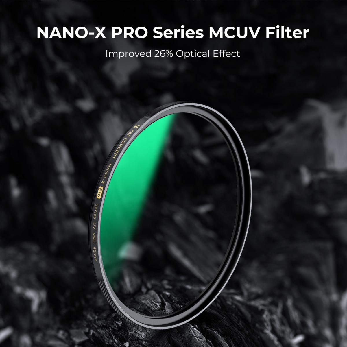 82 mm MCUV-filter, HD Ultra-tunn kopparram, 36-lagers antireflekterande grön film, Nano-X PRO-serien