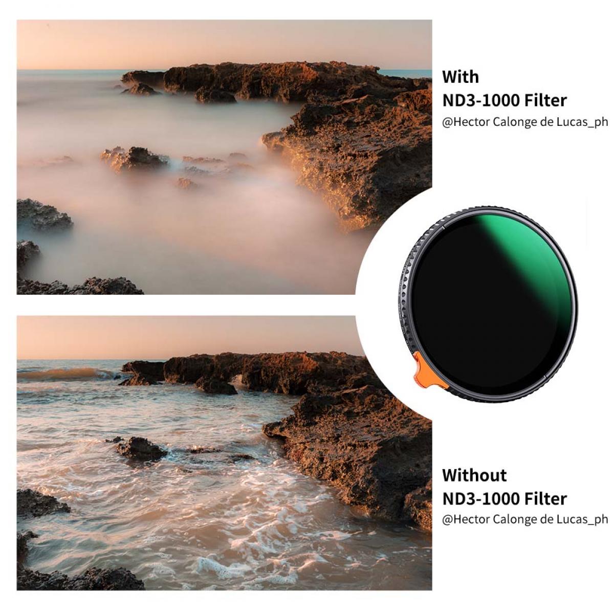 58 mm variabelt ND-filter ND3-ND1000, ultratynn HD, med dobbeltsidig 28-lags nanobelegg, Nano-X-serien