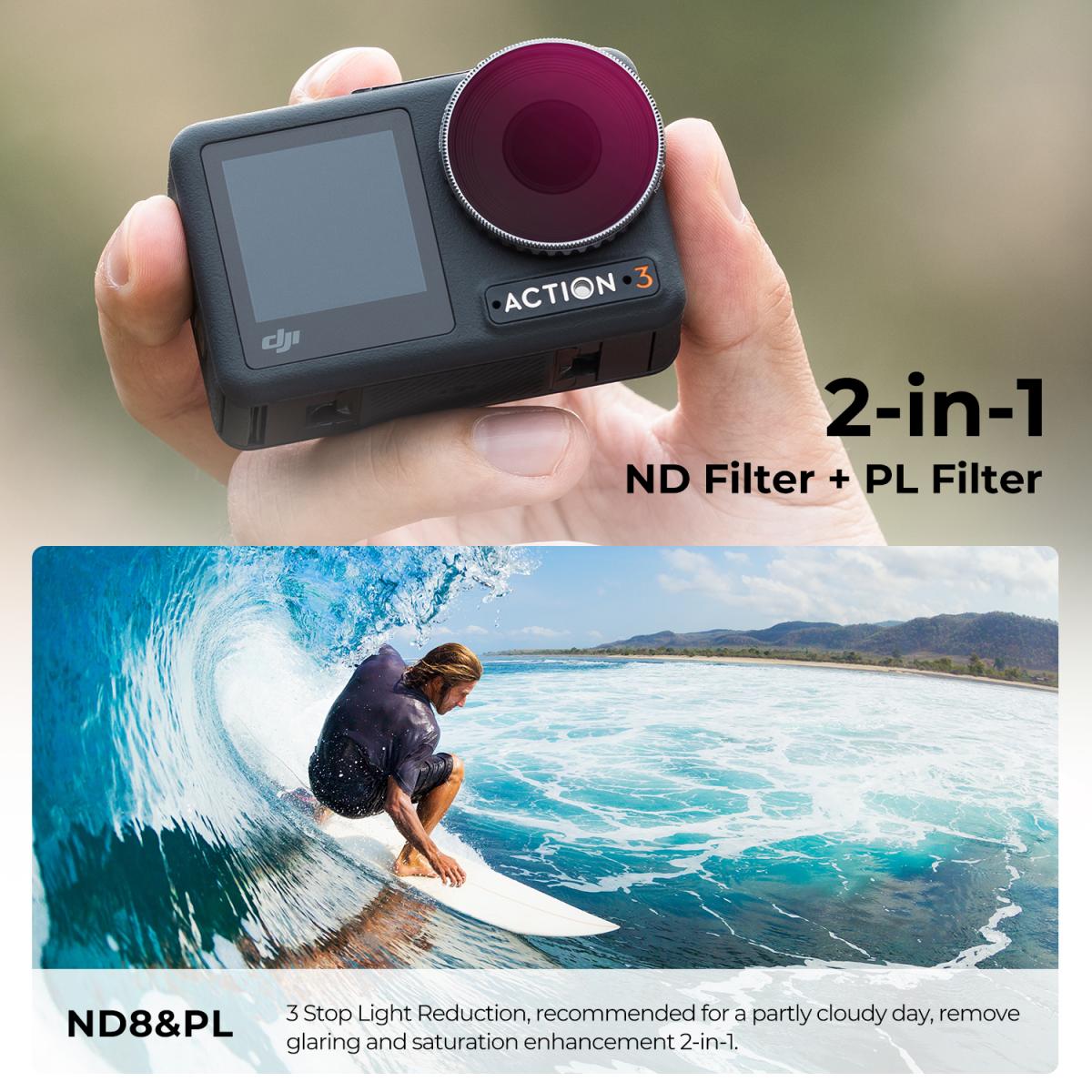 DJI Osmo Action 3 ND8&PL-filtre med ensidig antirefleks grønn film