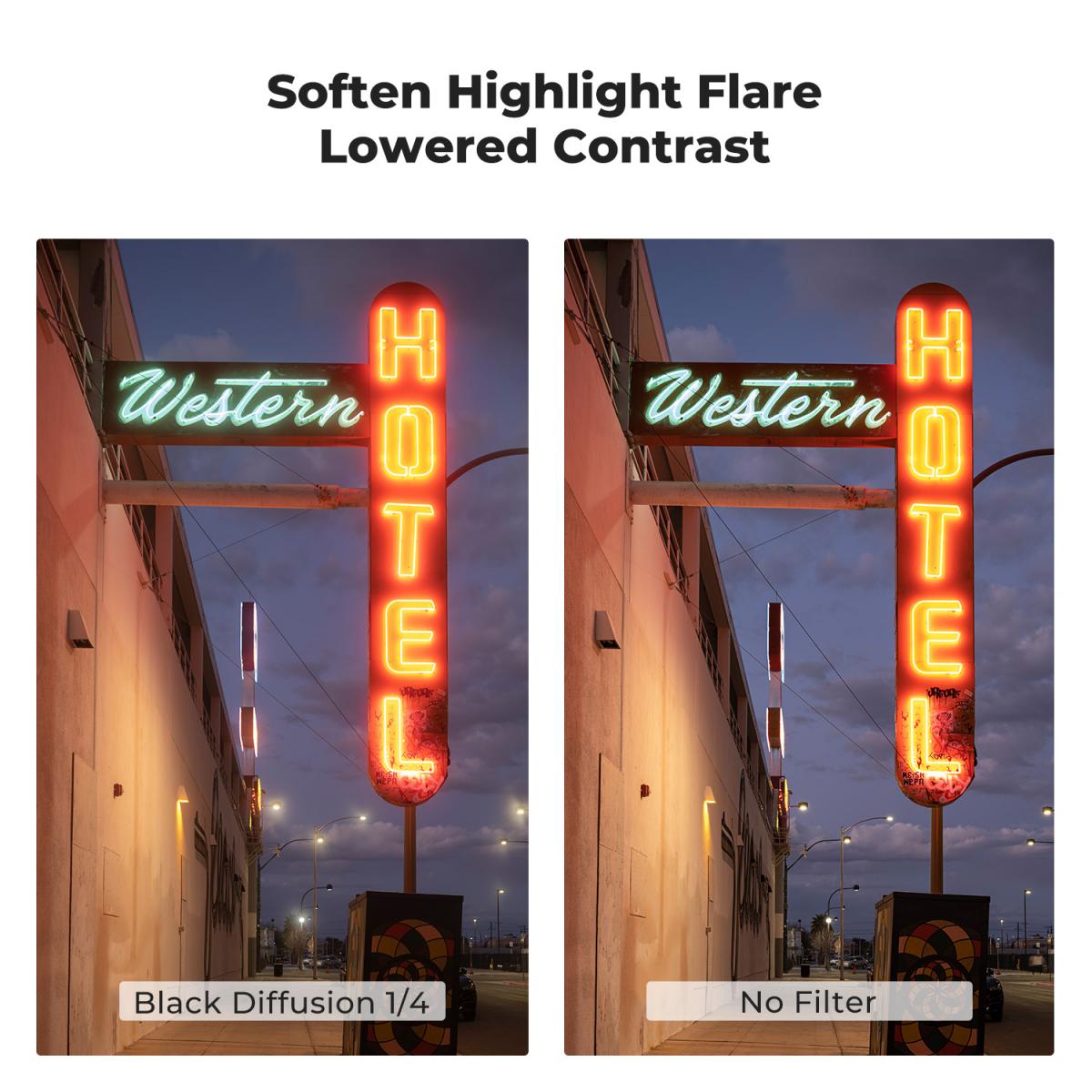 43 mm sort tågefilter 1/4 + 3 stk renseklud med 18 flerlagsbelægninger Nano K-serien