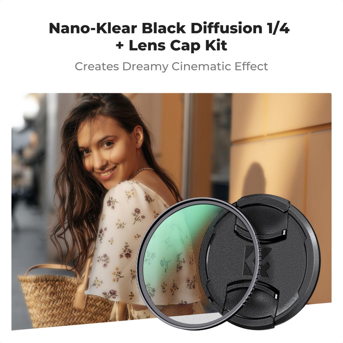 Filtro de niebla negra de 77 mm (1/4") + tapa de lente, filtro de efecto cinematográfico con 18 capas de revestimiento para video, vlogs y fotografía de retrato, serie Nano-Klear
